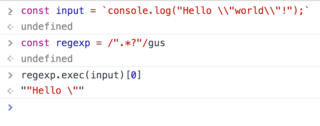 DevTools running regexp on the input string