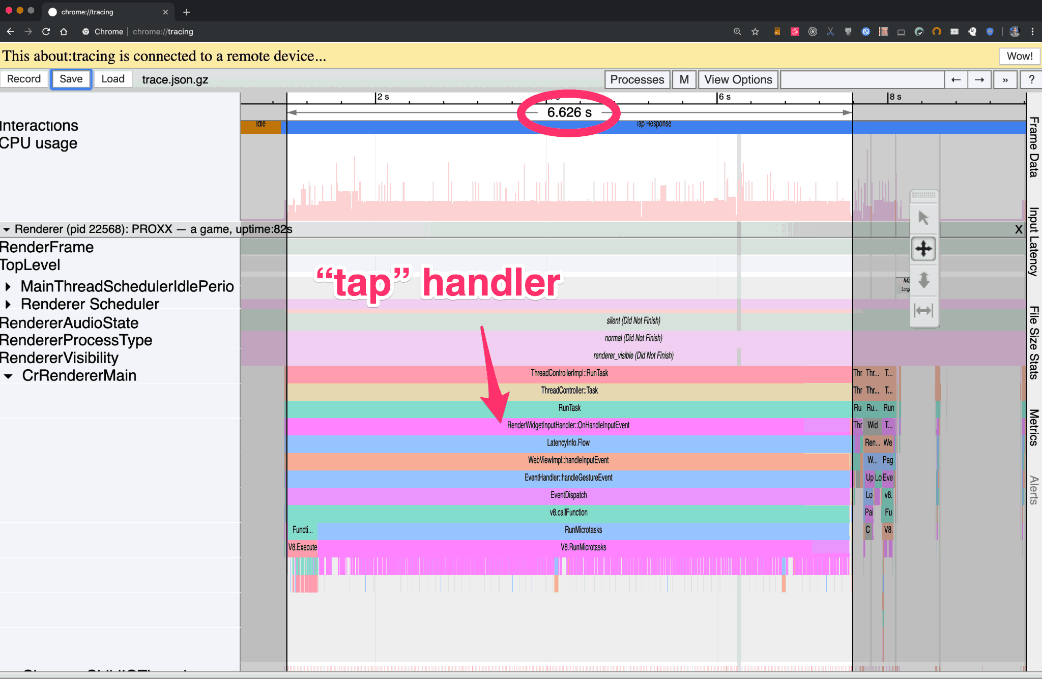 A trace of PROXX running with everything on the main thread.