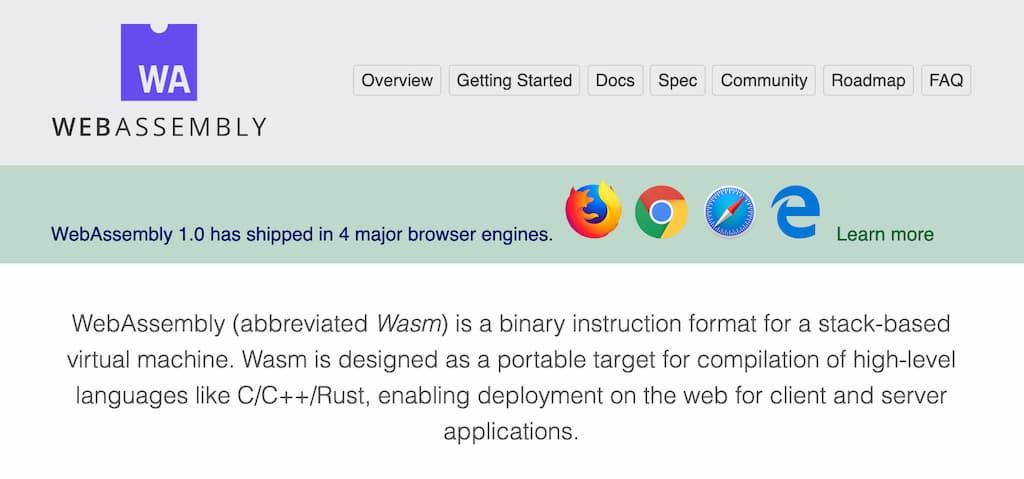 The landing page of WebAssembly.org