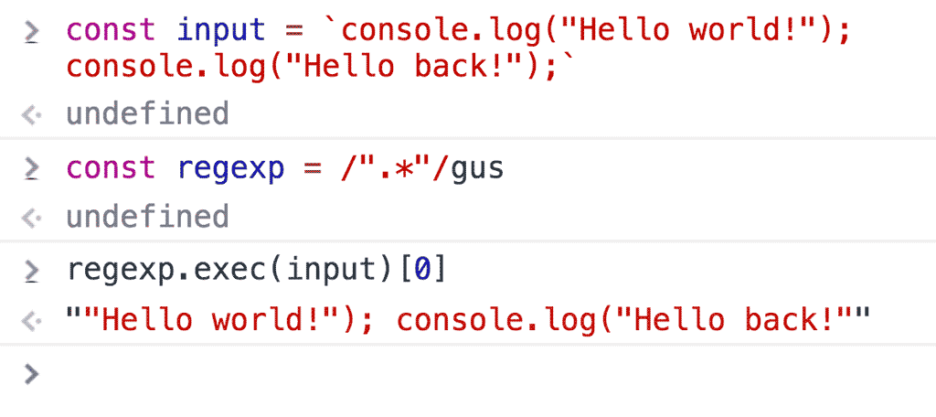 DevTools running regexp on the input string